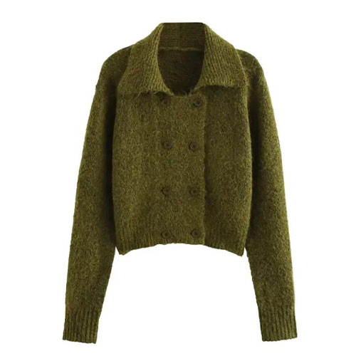 Autumn new knitted double breasted long sleeved lapel short casual jacket